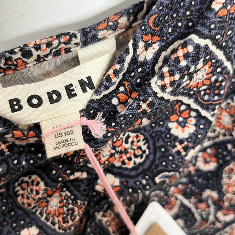 Boden Womens Sweetheart Jersey Mini Dress 10R Blue Paisley Long Sleeve Cotton - Picture 8 of 13
